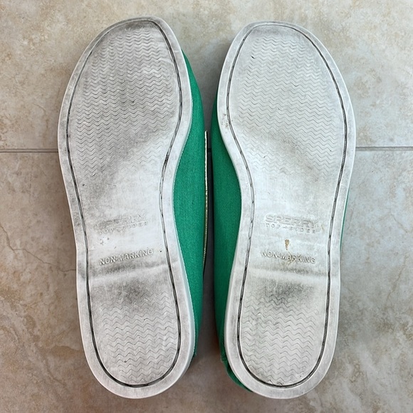 Milly for Sperry Top-Sider Green Canvas & Tan Leather Boat Shoes Sz 9 Slip-On - Picture 13 of 15